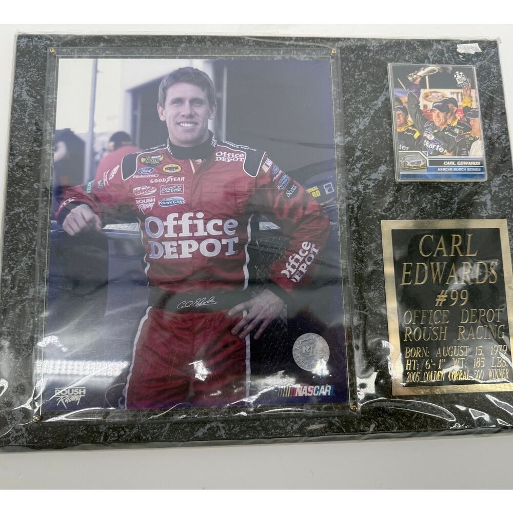 Carl Edwards #99 NASCAR Office Depot Racing Framed Photo Plaque Sealed Gift